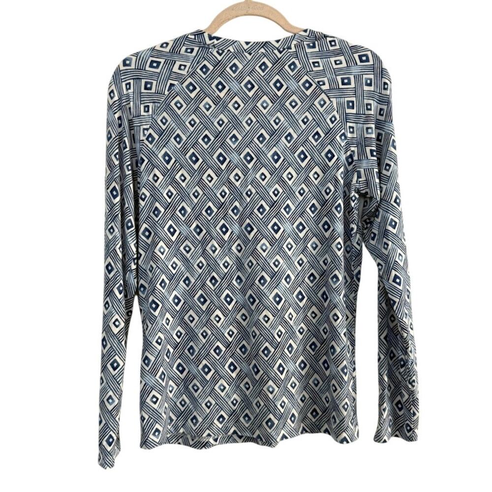 J McLaughlin Blue White Geometric Long Sleeve Knit‎ Top Preppy Resort Size S - Picture 4 of 6